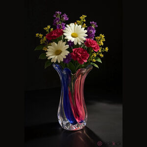 Vintage Murano Inspired Handblown Glass Vase Colbalt Blue & Berry Art Glass Mint